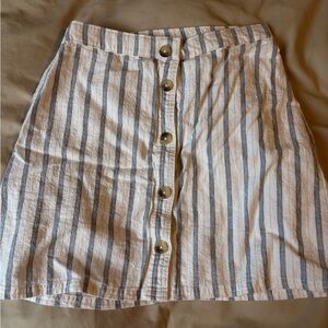 Striped Linen Button-Front Skirt